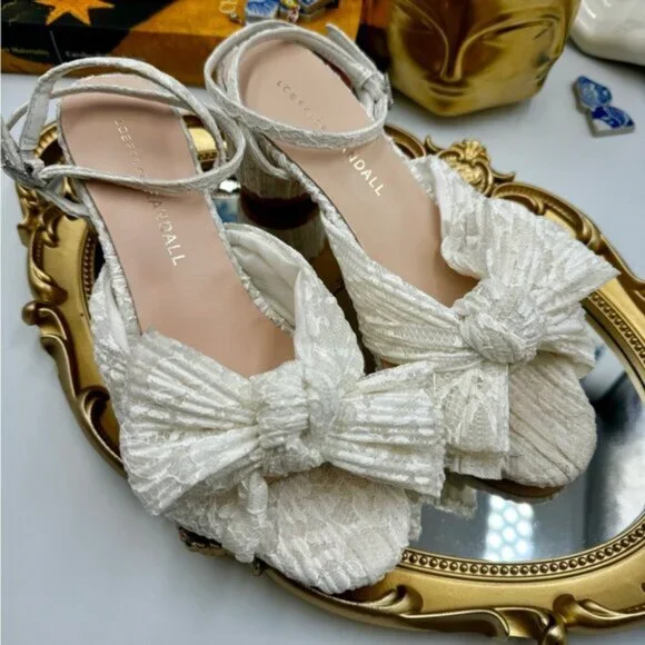 🆕 LOEFFLER RANDALL 🧿 NWOT Dahlia White Lace Bow Mid Heel, Sz 6 - Picture 3 of 15